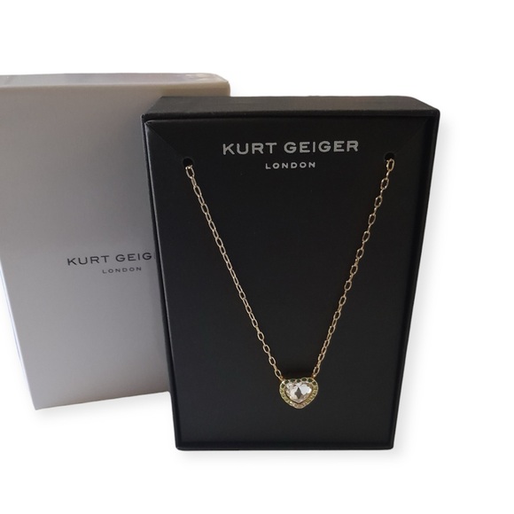 Kurt Geiger Gold Crystal Heart Pendant Necklace and Green Accents - Picture 4 of 7
